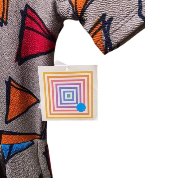 Lula Roe Gray Short-sleeve Amelia Dress with Multicolor Triangles, XXS, NWT - Picture 5 of 6